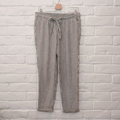 Jolt Linen Blend Drawstring Pants Womens Small 1 Striped Black White Pull On