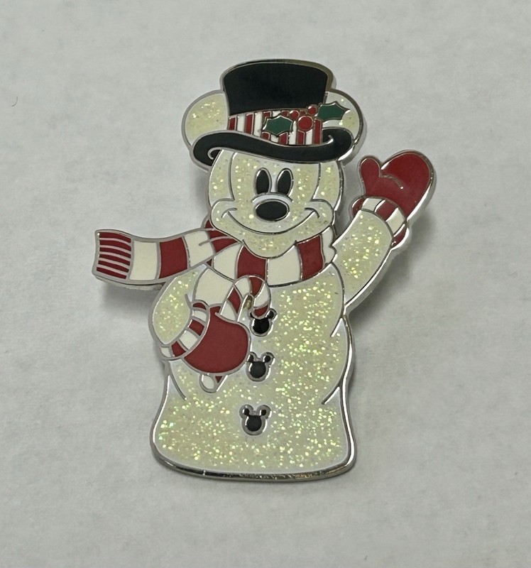 Disney Mickey Snowman Holiday Pin LE 2008 Glitter Enamel Winter Christmas
