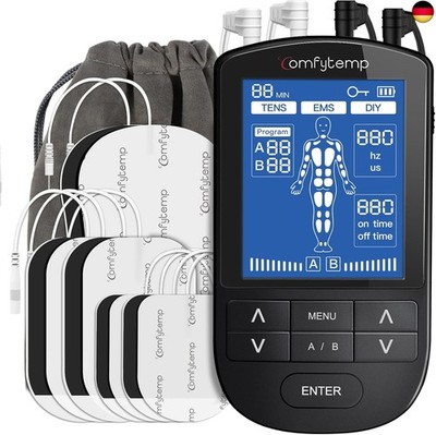 Comfytemp 4 Kanäle 8 Elektroden TENS/EMS/DIY Gerät Schmerztherapie mit 24 Modi, 