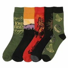 Lord of the Rings Characters Adult Casual Crew Socks, 5-Pair, One Size