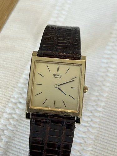 VTG Seiko Tank Watch 7800-5219 Gold Tone With OG Seiko Lizard Brown Band