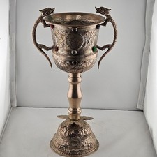 Large Gothic Occult Chalice 12” Pentagram Serpent Handles Metal Ritual