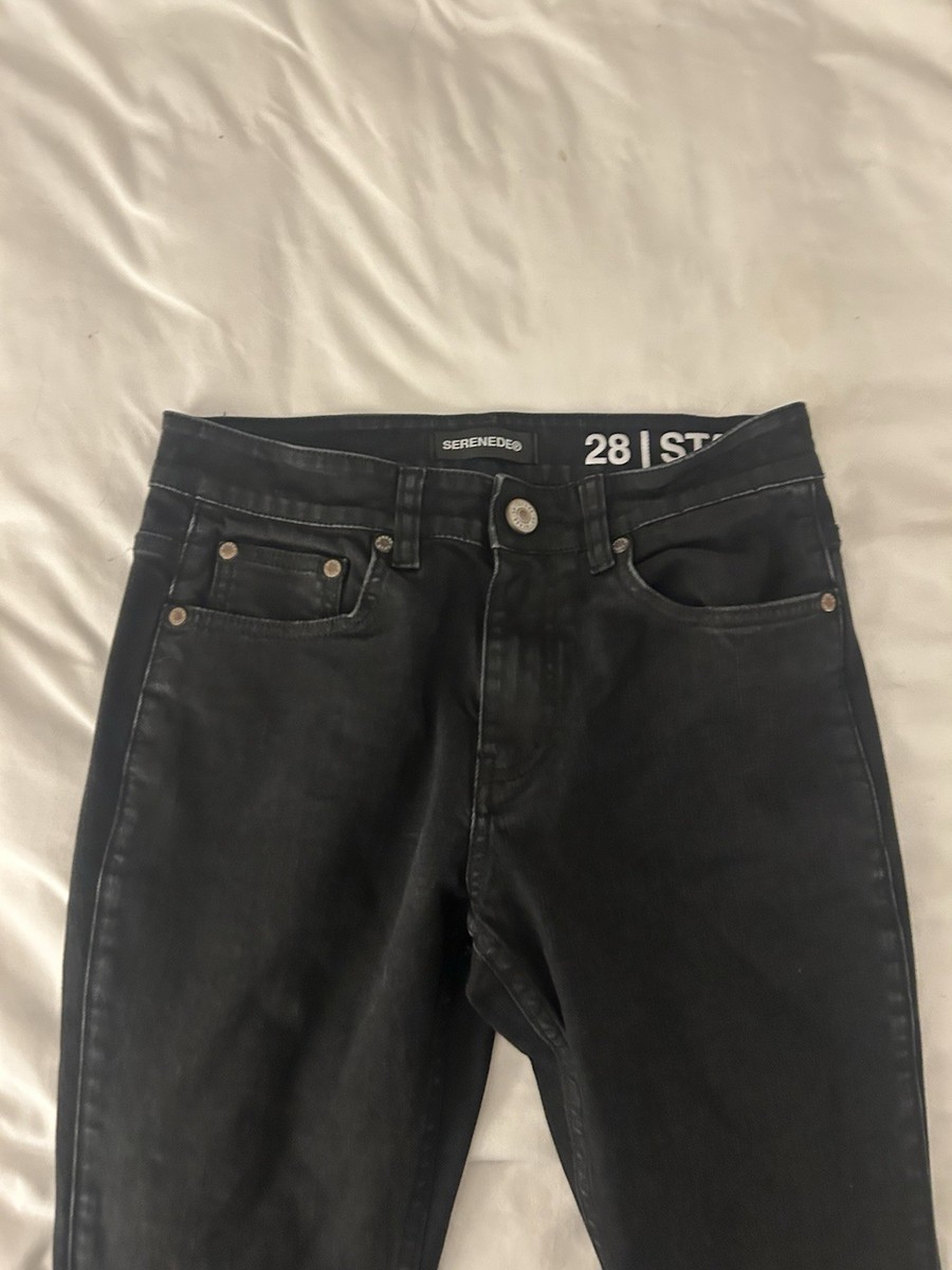 Serenade Mens Jeans 28/32 Skinny Fit Black Wash Stretch Distressed