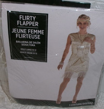 Flirty Flapper - 1920's Cream/Gold Halloween Party Costume - Adult -LARGE 10-12