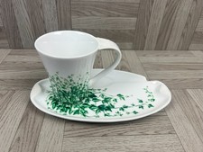 Ringtons Cup & Saucer - White With Green Ivy Pattern - Sandwich/Biscuit Plate