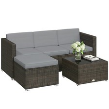 Image of Outsunny Garden Furniture Set w/ Padded Cushions Corner Sofa Set, Light Grey