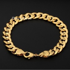 9MM Wide HAMMERED CURB Cuban Bracelet 18K Gold Filled MENS BOYS Chain 7/8/9 inch