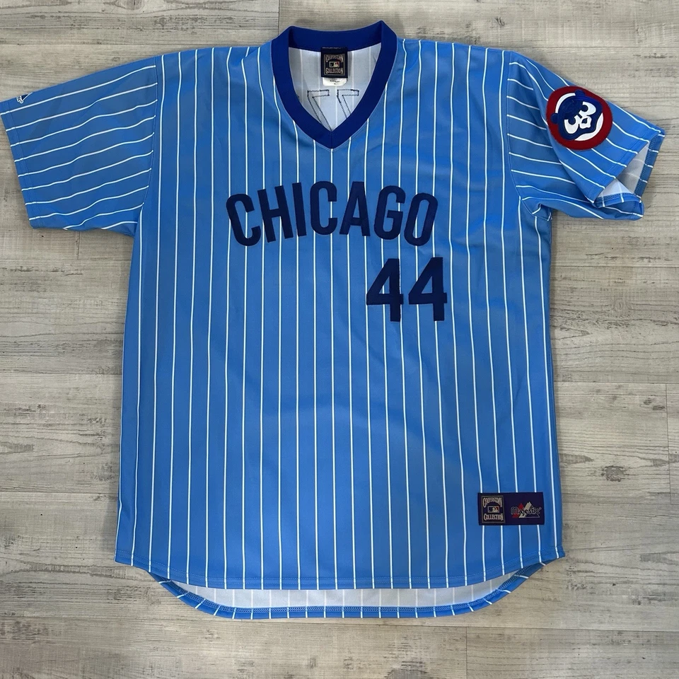 Camiseta cosida para hombre Anthony Rizzo #44 de los Chicago Cubs XL majestuosa azul a rayas Foto 2 de 4