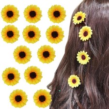 12 Packed Women Sweet Mini Sunflower Side Hair Clip Beach Wedding Flower Brid...