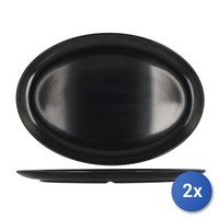 2X H&h Oval Teller Aus Schwarzer Melamin, 53X37,5X3 Cm
