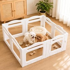 Clear Acrylic Dog Playpen Indoor Pet Pen w/Door 23.6" H White 8 Panels