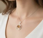 925 Solid Sterling Silver Rough Yellow Citrine Chain Pendant-19.6 Inch