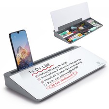 Small Desktop Glass Whiteboard Dry-Erase-Board - Computer Keyboard Stand Whit...