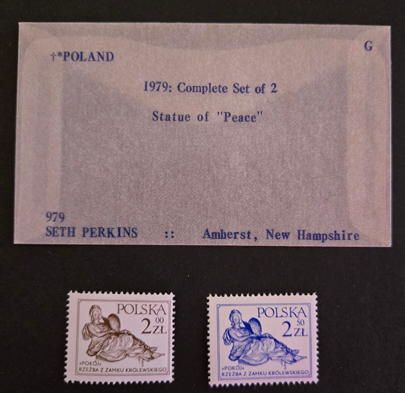 Poland 1979 Set of 2 stamps Statue of Peace includes glassine envelope STLC