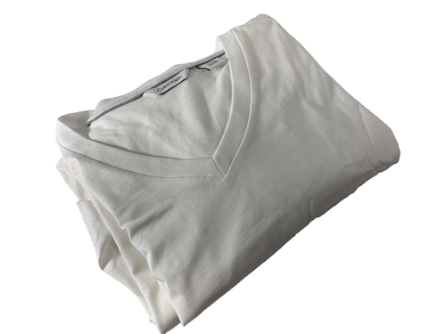 CALVIN KLEIN MEN'S SZ LG SET 2 WHITE V-NECKED SS T-SHIRTS 100% COTTON NEW - Picture 22 of 24