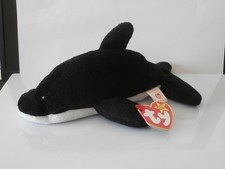 TY Beanie Baby /Babies SPLASH THE BLACK & WHITE WHALE Rare Retired MWMT