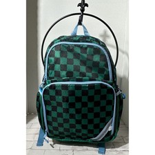 Cat & Jack Green Black Checkered Backpack Kids School Bag Reflective