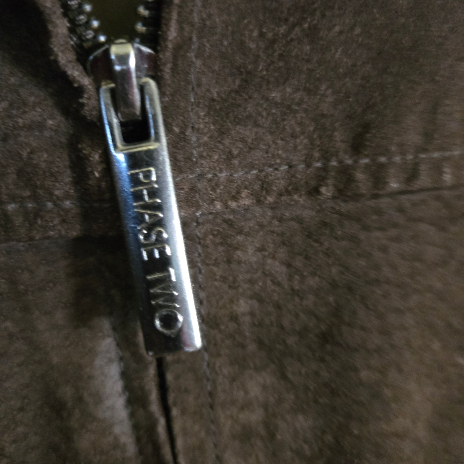 Phase Two Brown Suede Full Zip Collared Pocket Ja… - image 4