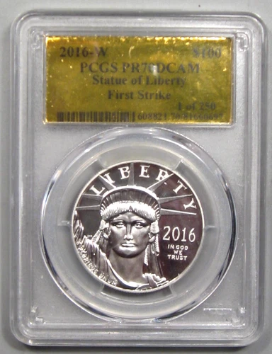 Deep Cameo PROOF 2016-w PLATINUM $100 LIBERTY. PCGS PR70DCAM FS Gold Foil. 1 oz