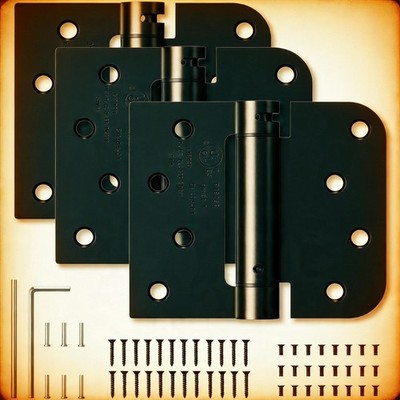 NEW 3 Pack 4'' Self Closing Door Hinges Spring Loaded Matte Black Square Radius