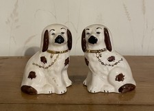 Antique Vintage Pair of Staffordshire Flatback Mantle Wally Dogs Small