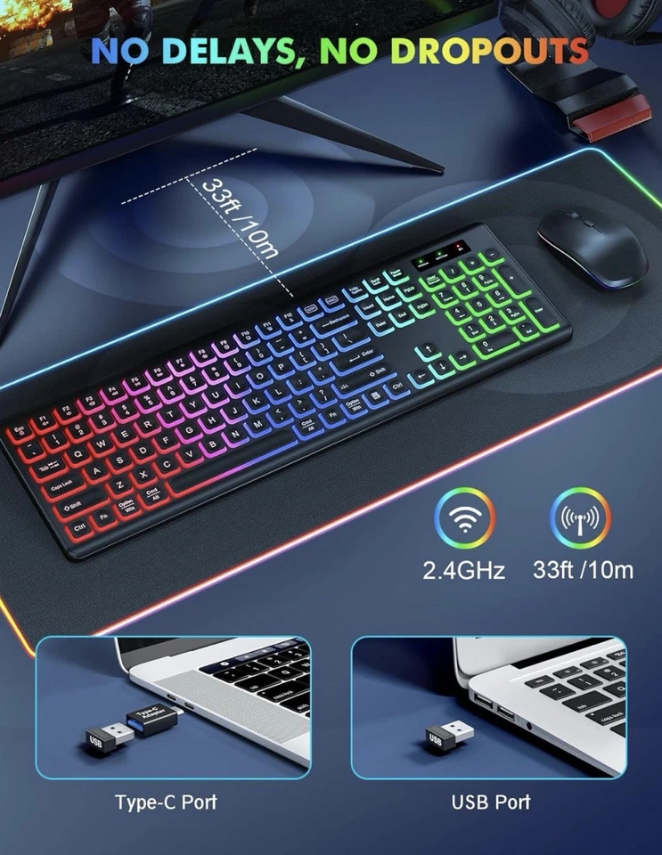 KL1 RGB Backlit Wireless Keyboard and Mouse Combo | 2.4GHz Silent Keys - Image 4 of 4