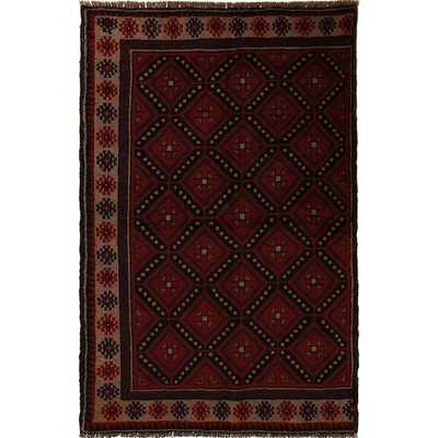 Handmade Balochi Rug Vintage Oriental Carpet 4.3x2.6 ft