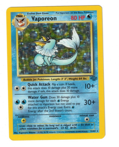 POKEMON VAPOREON 12/64 HOLO VINTAGE JUNGLE LP Visit My eBay Store for More