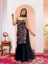 Presenting Heavy Faux Georgette Black Top Palazzo With Dupatta For Party Wear