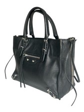 Balenciaga Mini Papier A4 Tote Bag Black Leather Detachable Strap Excellent 