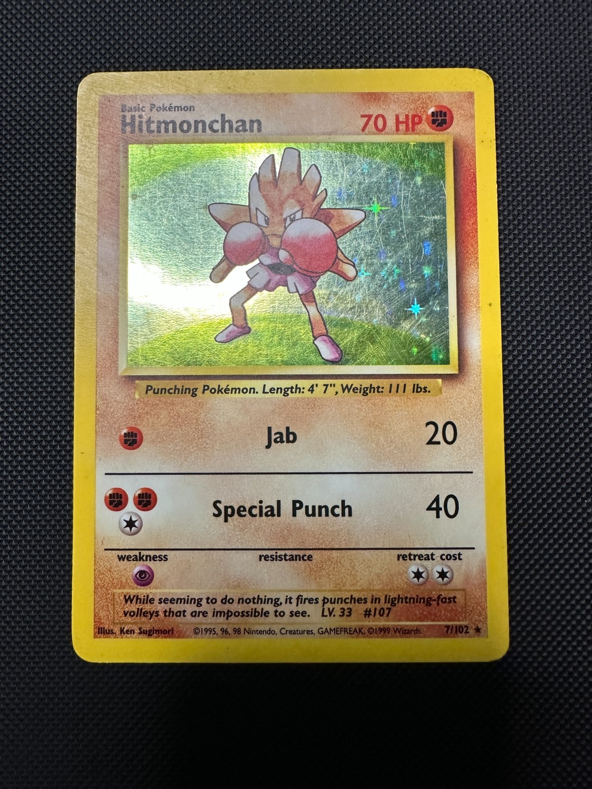 Hitmonchan - 7/102 - Pokemon Base Set Unlimited Holo Rare Card WOTC MP