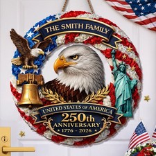 USA 250 Years Wooden Sign Patriotic 1776 2026 Custom Family Name Decor
