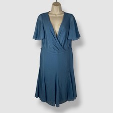 Lauren Ralph Lauren Women's Blue Crinkled Surplice Flutter Sleeve Dress Size 10