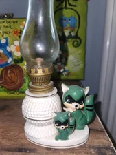 Empress Japan Anthropomorphic Lipper Mann MCM Ceramic racoons Hurricane lamp 