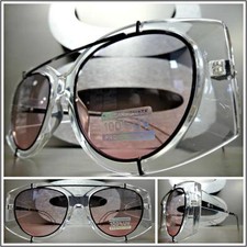 New CLASSIC VINTAGE RETRO Style SUN GLASSES Transparent Frame Purple  Pink Lens