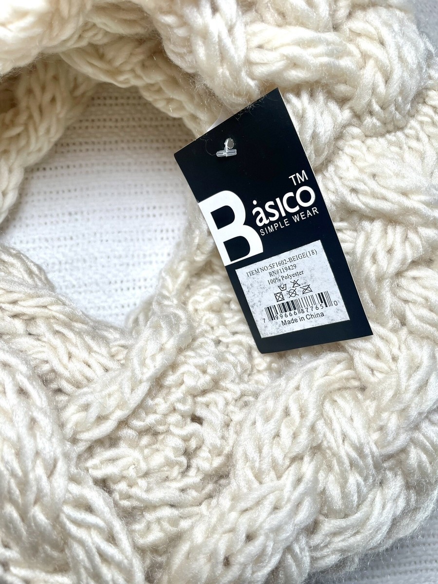 Basico Simple Wear Silky Beige Large Knit Infinity Scarf NEW