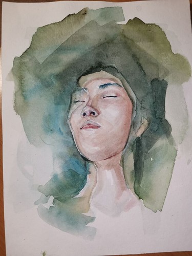 Original Watercolor SET OF 4 PAINTINGS Young Girl Portrait Pencil Drawings - Picture 5 of 7
