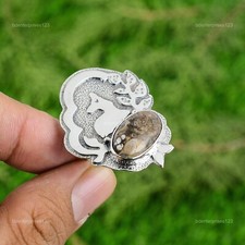 Sterling Silver Oval Turritella Agate Gemstone Solitaire Daughter Ethnic Ring