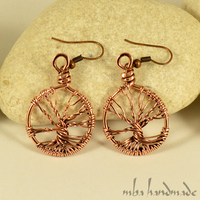 Artisan Tree Of Life Pure Copper Wire Wrapped Earrings Handmade Jewelry 
