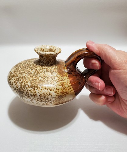 Handmade Signed Small Pottery Jug With Handle, 3x4.5, Brown & Beige Speckled - Picture 9 of 9