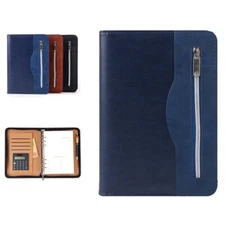 Leather A5 Padfolio with Calculator Zippered Business Portfolio Folder Organizer