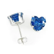 7mm Heart Sapphire Simulant Post Stud Earrings in Sterling Silver - NEW!