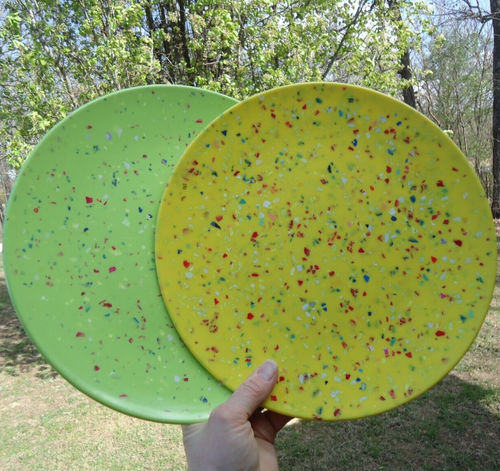 Zak! Melamine Plates Set Green and Yellow Confetti 11 inch VTG Kitchen Decor