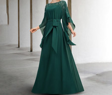 Dark Green Mother of The Bride Dress Plus SizePuffy HalfSleeve Wedding GuestGown