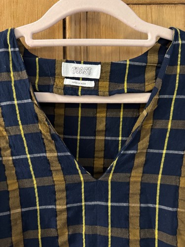 Toast Maya Palomino Navy Blue/ Yellow Check Cotton Midi Dress Size UK 6 - Picture 2 of 6