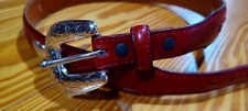 Western Red leather belt with hearts, removeable buckle, Women size 28