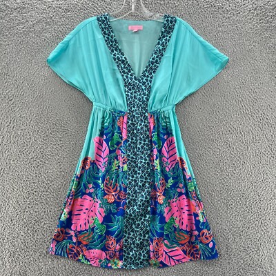 Lilly Pullitzer Dress Extra Small Islamorada Blue Floral Fluorescent V-Neck  | eBay