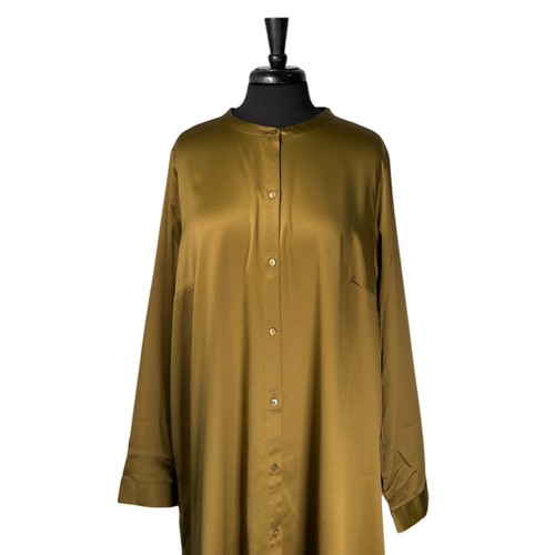 Eileen Fisher Women's Shirt Dress Olive Green Satin Mandarin Collar Tunic Top 1X - Picture 5 of 9
