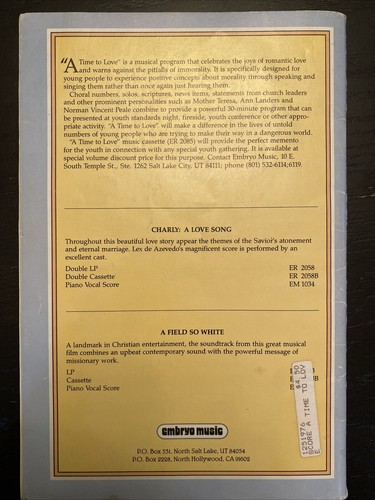 A Time To Love Lex de Azevedo Carol Lynn Pearson Mormon LDS Sheet Music - Picture 2 of 6
