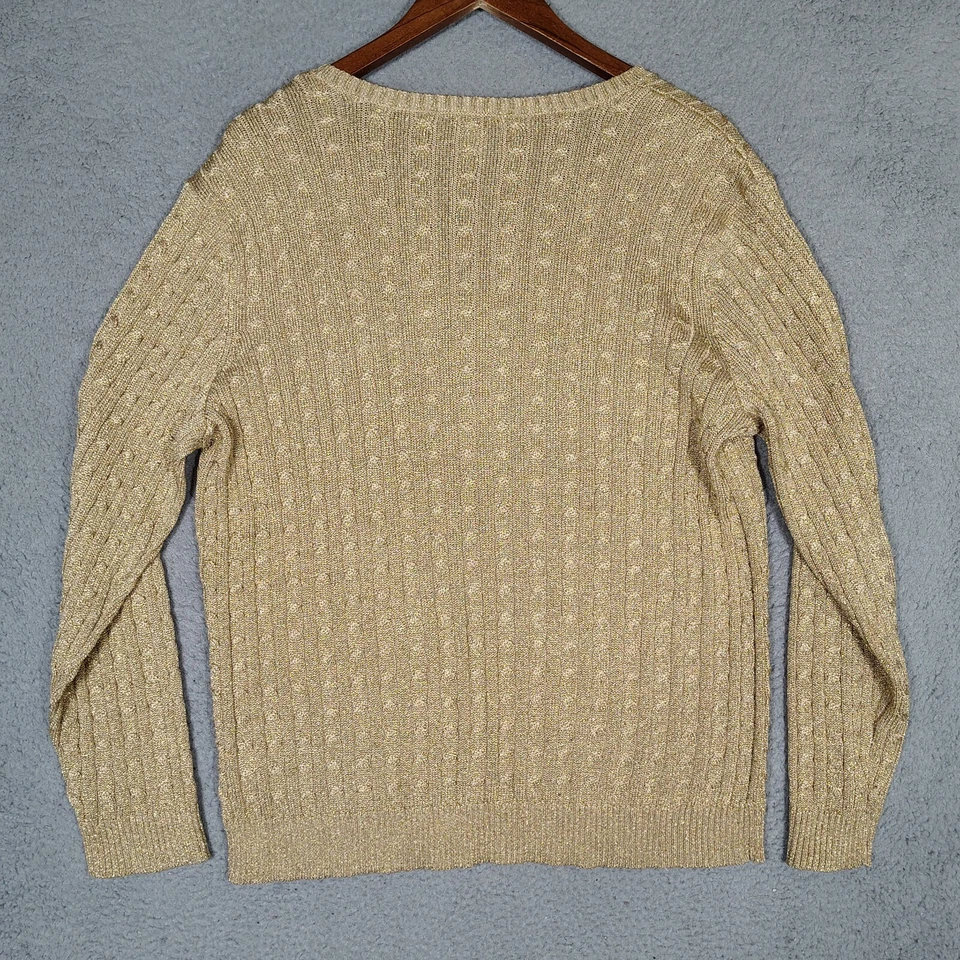 Lauren Ralph Lauren свитер женщин 3 X золото металлический шелковая смесь кабель трикотажа опрятный - Изображение 2 из 4